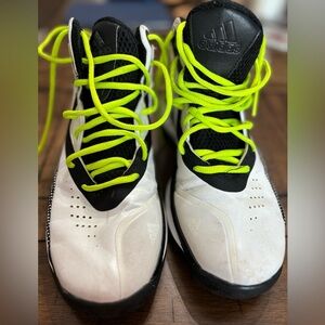 Adidas Black and White Sneakers with Neon Green Laces